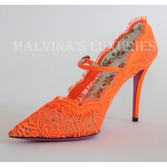 GUCCI SHOES VIRGINIA CORDED LACE MARY JANE POINTY PUMPS CRYSTAL sz 37 6.5 US - Picture 8 of 14
